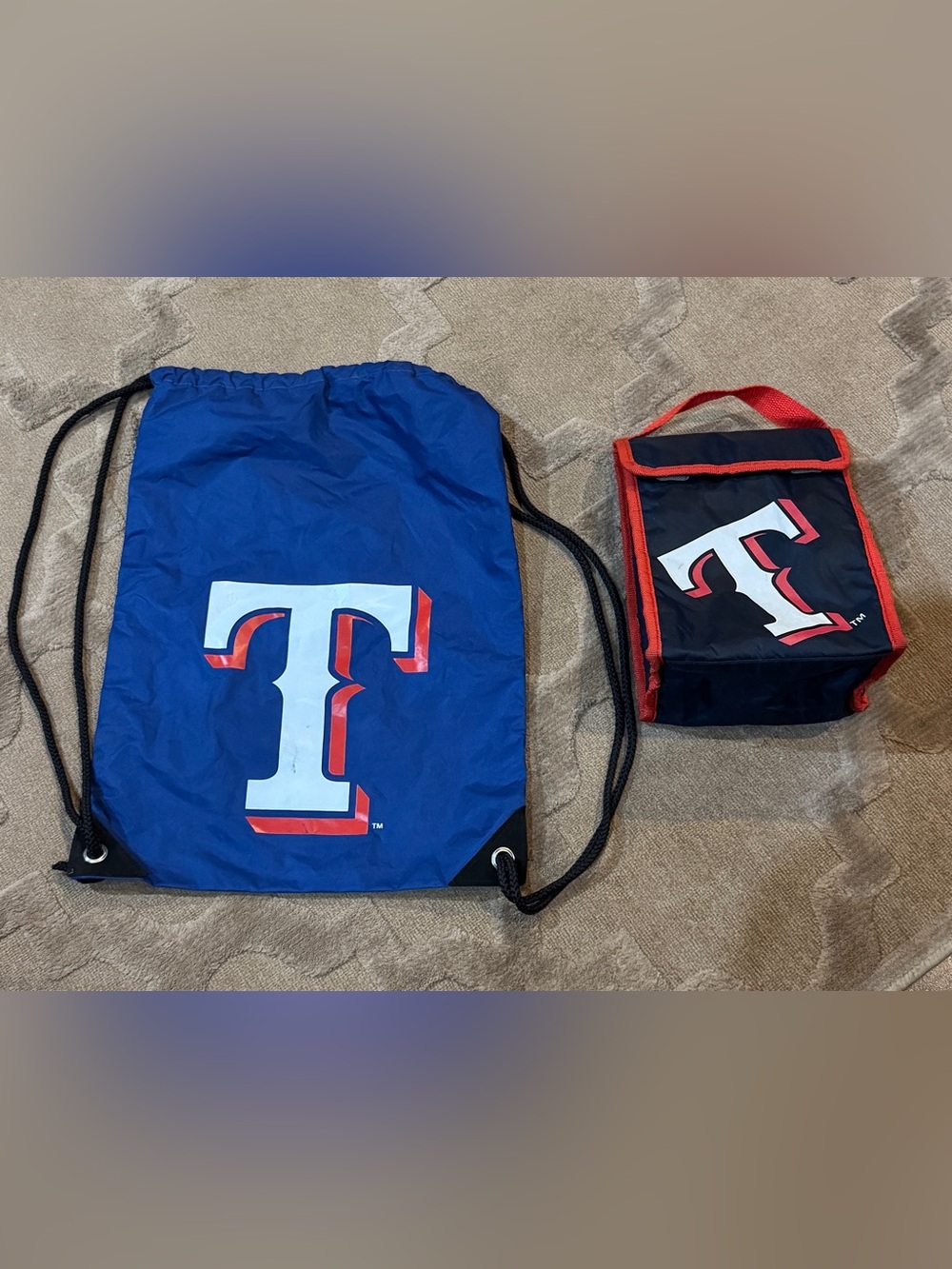 Texas Rangers Blue Drawstring Backpack with Lunch Tote